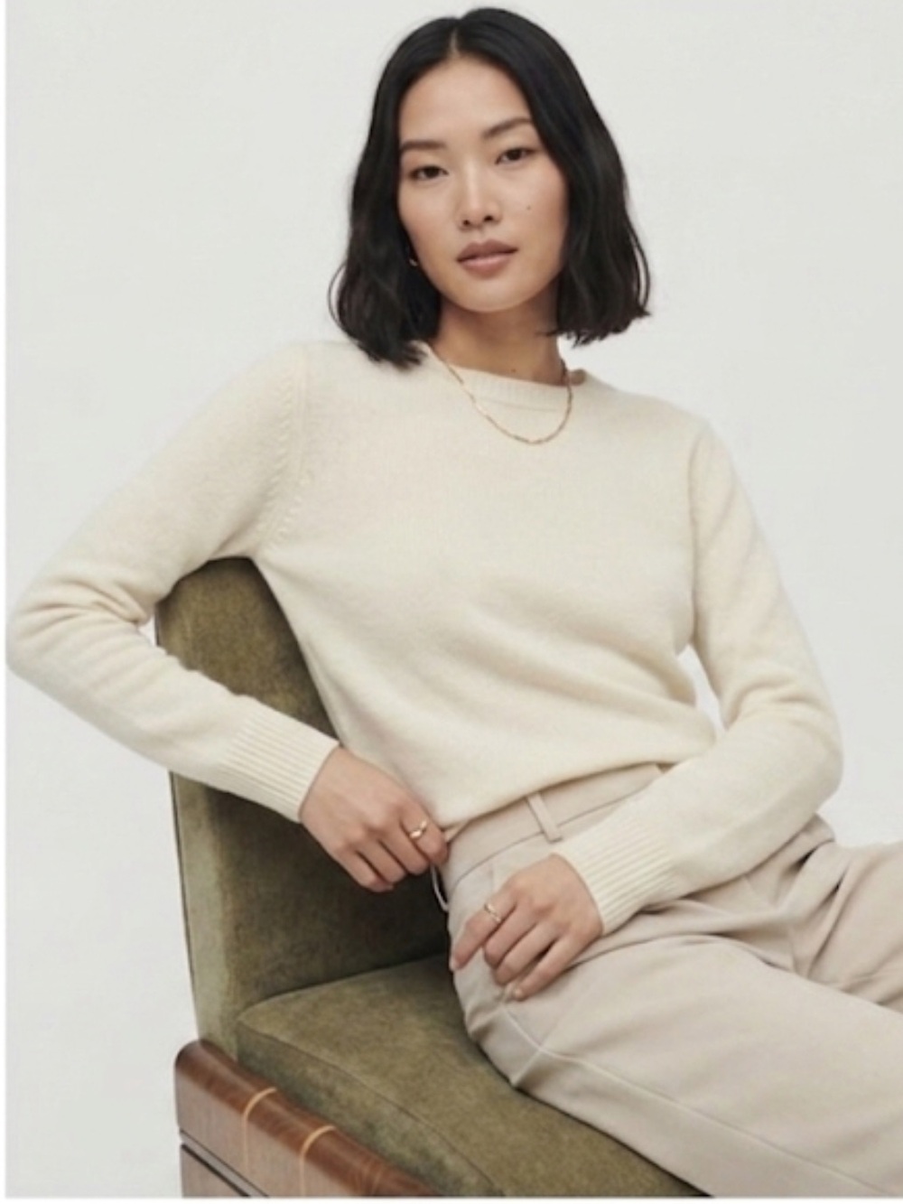 Reformation Ivory Cashmere Crew Sweater Size Medium